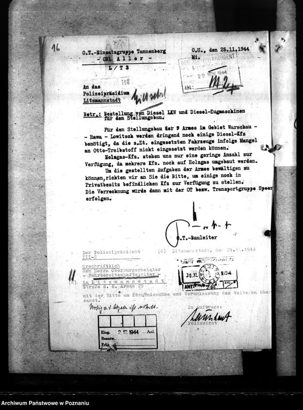 Obraz 20 z jednostki "Stellung von Alarm - Fahrzeugen für den Stellungsbau. Gespannstellung für Ostraumschutz. Beordnung von Gespannen."