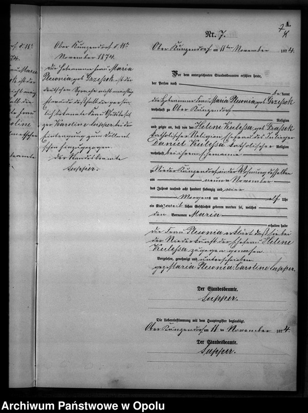 Obraz 10 z jednostki "Geburts-Neben-Register des Standesamtes Kunzendorf 1874"