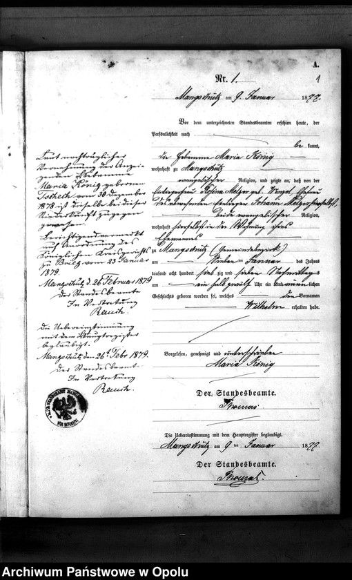 image.from.unit.number "Geburts-Neben-Register des Standesamts Mangschütz Kr.[eis] Brieg pro 1877"