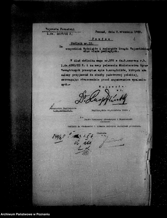 Obraz 5 z jednostki "/Okólniki Wojewody i władz zwierzchnich dotyczące urzędników i metod zarządzania/"