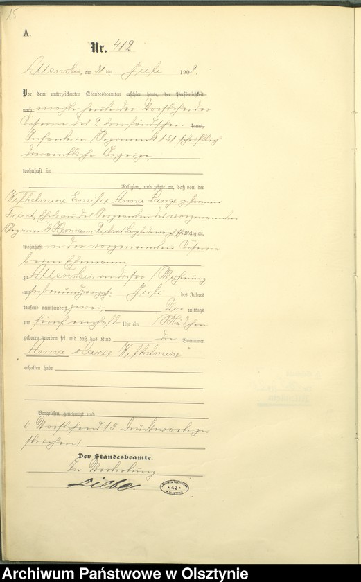 image.from.unit.number "Geburts-Haupt-Register Tom II,Nr 400 - 746"