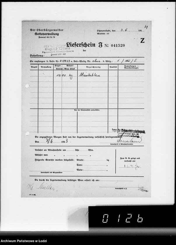 Obraz 8 z jednostki "Lebensmitteleinkauf. Aufträge, [Lieferscheinen und Rechnungen] 19941-19960 [Dostawa artykułów pierwszej potrzeby do Getta]"