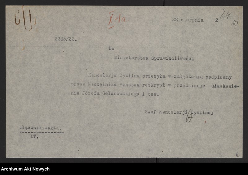 image.from.unit.number "Ułaskawienia z b. Kongresówki - uwzględnione, dotyczące zabójstw, uszkodzeń ciała, gwałtu, oporu wobec urzędnika, niedopełnienia obowiązków wojskowych i niedbalstwa, kradzieży, pokątnego gorzelnictwa, łapówkarstwa, fałszywych zeznań oraz podżegania w 1919 r. pracowników Szpitala Przemienienia Pańskiego w W-wie do strajku"