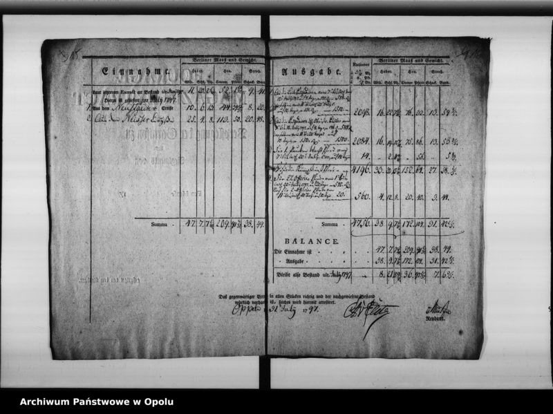 image.from.unit.number "Fourage Extracte über die Verpflegung der in Oppeln in Garnison stehenden 2 Esquadrons des Hochlöbl[ichen] v[on] Holtzendorffschen Cürassier Regiments. Vom 1-ten Iuny 1797 bis ult: May 1798"