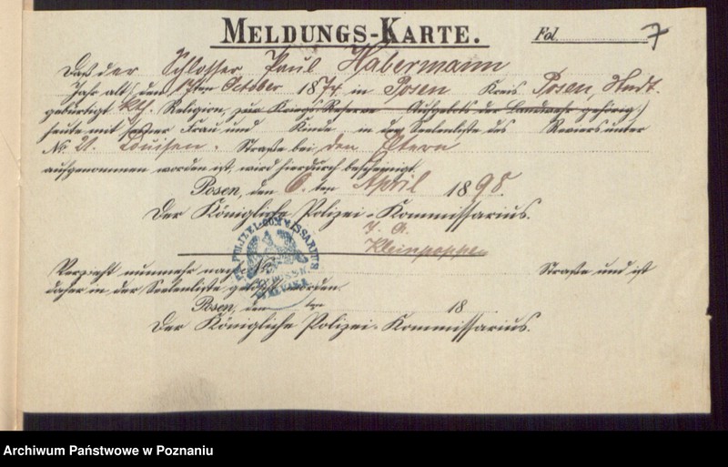 Obraz 9 z jednostki "Die von den Verlobten beigebrachten Urkunden zur Eheschliessung pro 1898"