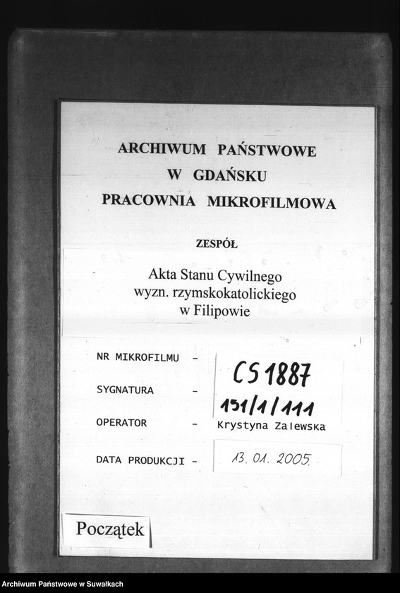 Obraz 1 z jednostki "[Księga urodzeń, małżeństw i zgonów wyznania rzymskokatolickiego w Filipowie]"