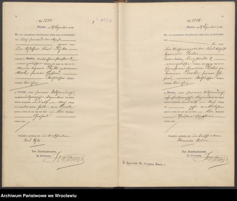 image.from.unit.number "Geburts-Haupt-Register Breslau I 1911 Band 9"