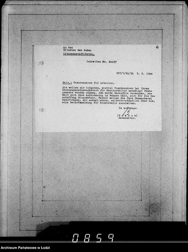 Obraz 10 z jednostki "Juden-Schreiben [Pisma skierowane do Przełożonego Starszeństwa Żydów w Getcie Łódzkim]. Nr.10569-20040"