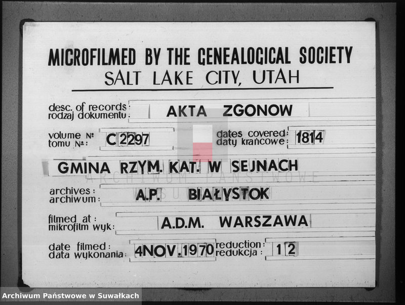 image.from.unit.number "Księga aktów stanu cywilnego zeszłych w gminie seyneńskiey na rok 1814"