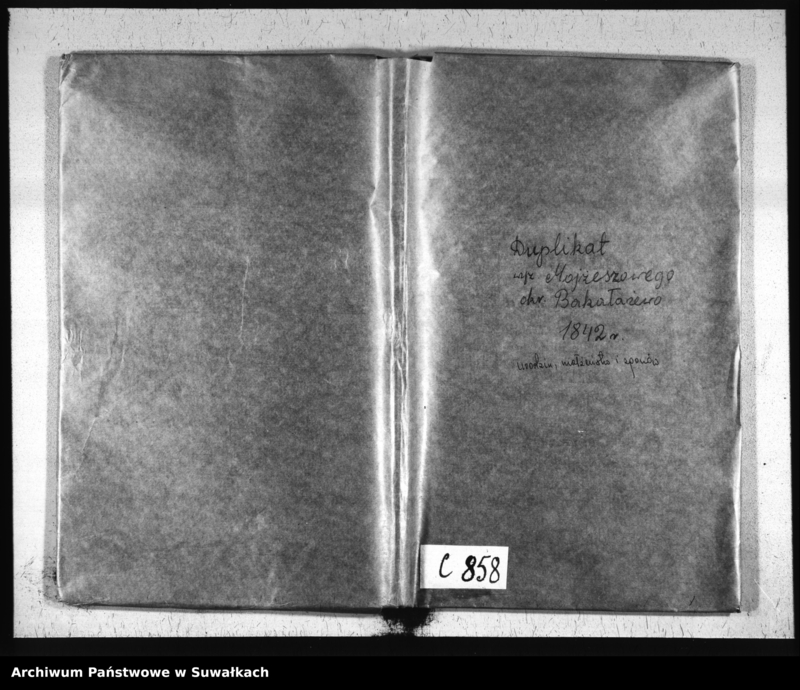 image.from.unit.number "Duplikat Akt osób Urodzonych, Zmarłych i Zaślubionych Urzędnika Stanu Cywilnego Wyznania Mojżeszowego Okręgu Bakałarzewo pro 1842"