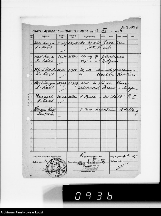 Obraz 17 z jednostki "Wareneingangsmeldungen. [Getto - Bałucki Rynek]"