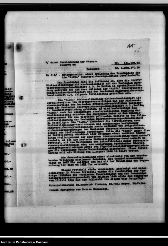 Obraz 19 z jednostki "Beteiligung an der "Warta" - Rückversicherung A.G."