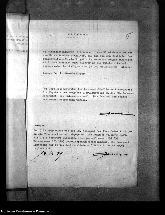 Obraz 9 z jednostki "Kraftfahrzeug für SS- Standartenführer Hammer vom SS- Bodenamt"