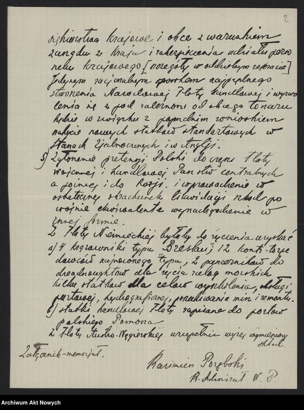 image.from.unit.number "Postulaty w sprawie otrzymania dostępu do morza, utworzenia marynarki wojennej i handlowej. Memoriały, wniosek, notatka, korespondencja"