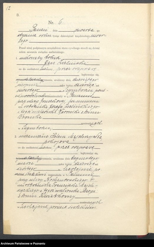 Obraz 13 z jednostki "Księga miejscowa małżeństw tom I [Rejestr główny małżeństw]"