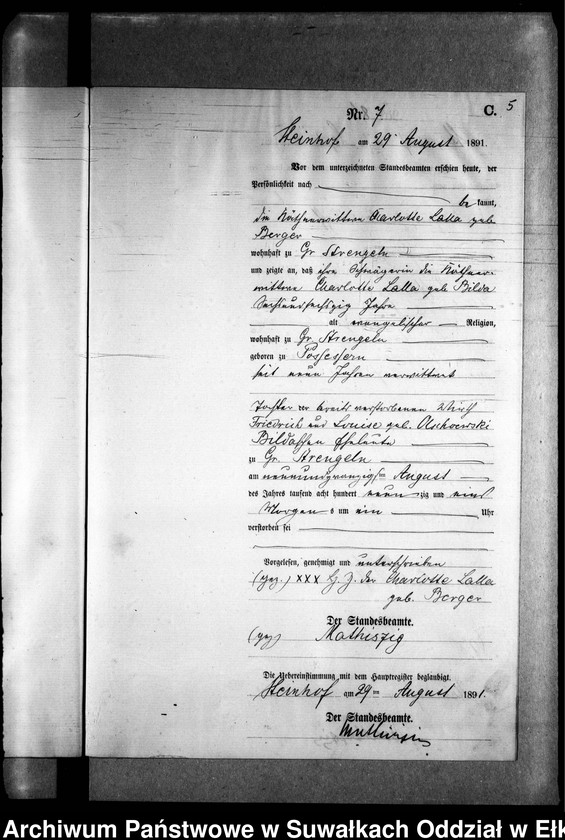 image.from.unit.number "Sterbe-Neben-Register des Preussischen Standes-Amtes Gr. Strengeln Kreis Angerburg"