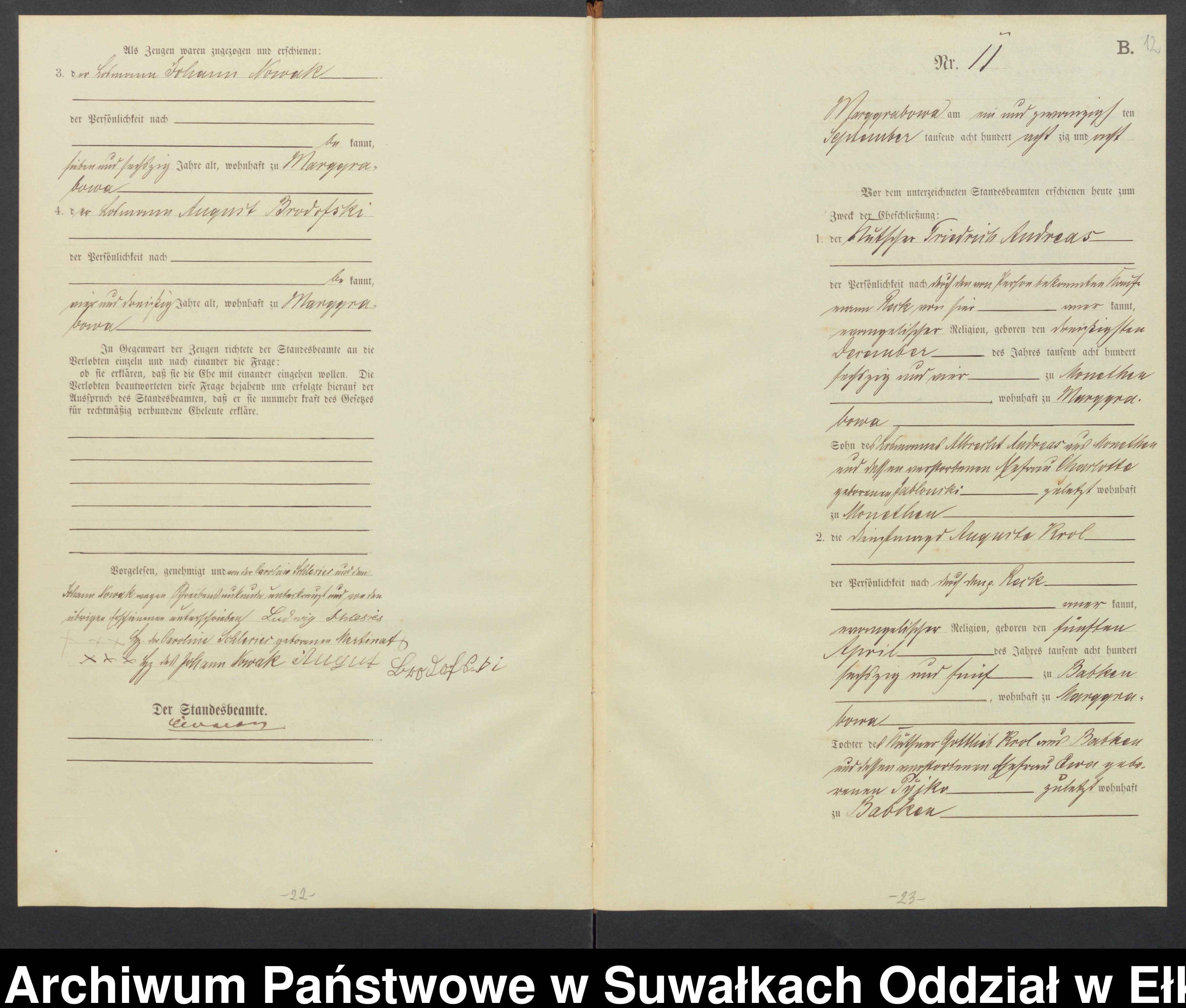 Skan z jednostki: Heiraths-Haupt-Register des Königlichen Preussischen Standes-Amtes Stadtbezirk Marggrabowa Kreis Oletzko