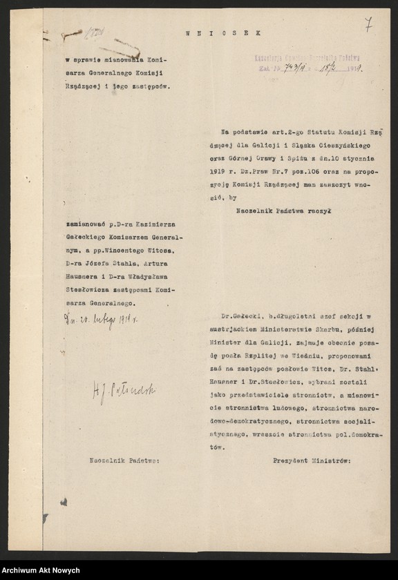 image.from.unit.number "Nominacje i dymisje Komisarzy Generalnych Rządu dla Galicji, Śląska, Spisza, Górnej Orawy oraz Gdańska"