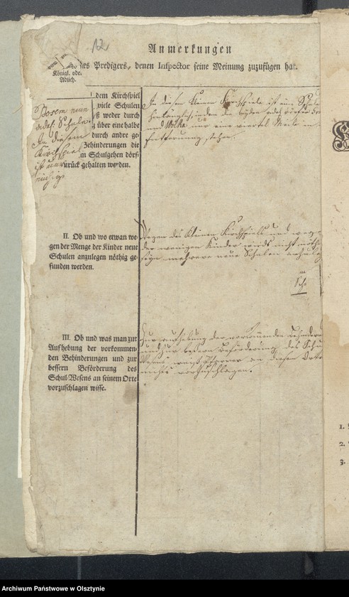 image.from.unit.number "Tabelle der Kirch und Land Schulen des Kirchspiels Bosemb"