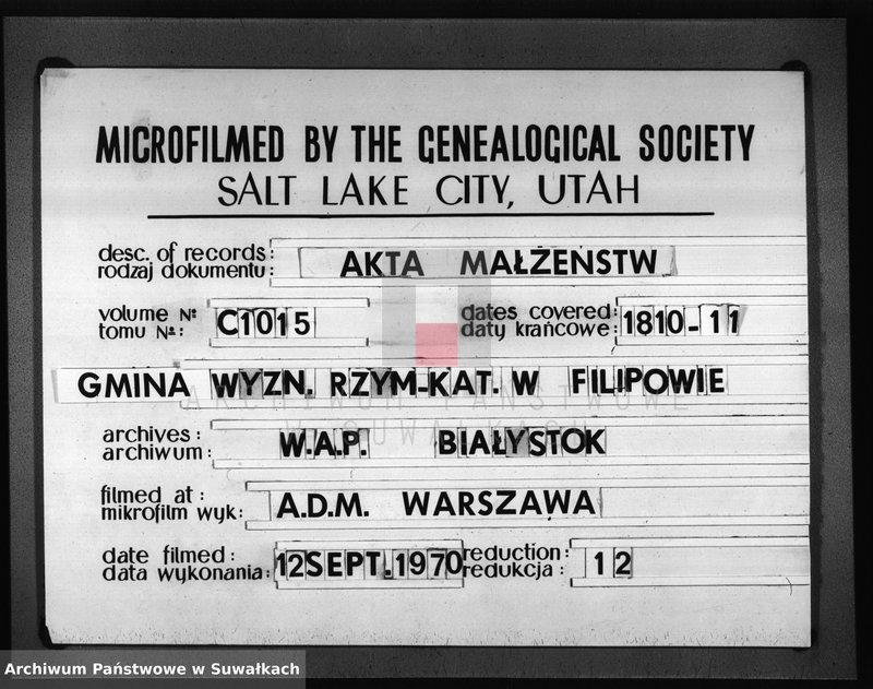 image.from.unit.number "Akta Zaślubionych Gminy Filipowskiey od 1go Maja 1810 Ru aż do ostatnich dni Grudnia 1811 r."