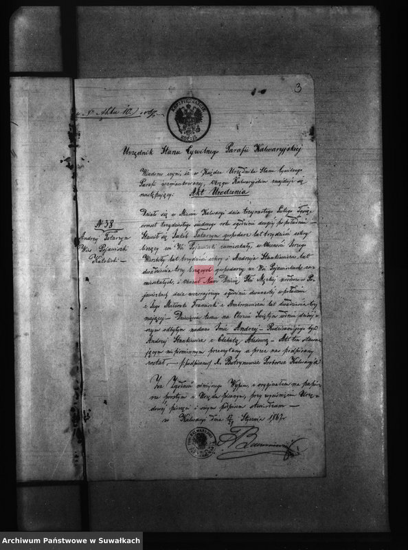 image.from.unit.number "Dowody do akt ślubnych Parafii Puńsk za r 1867"