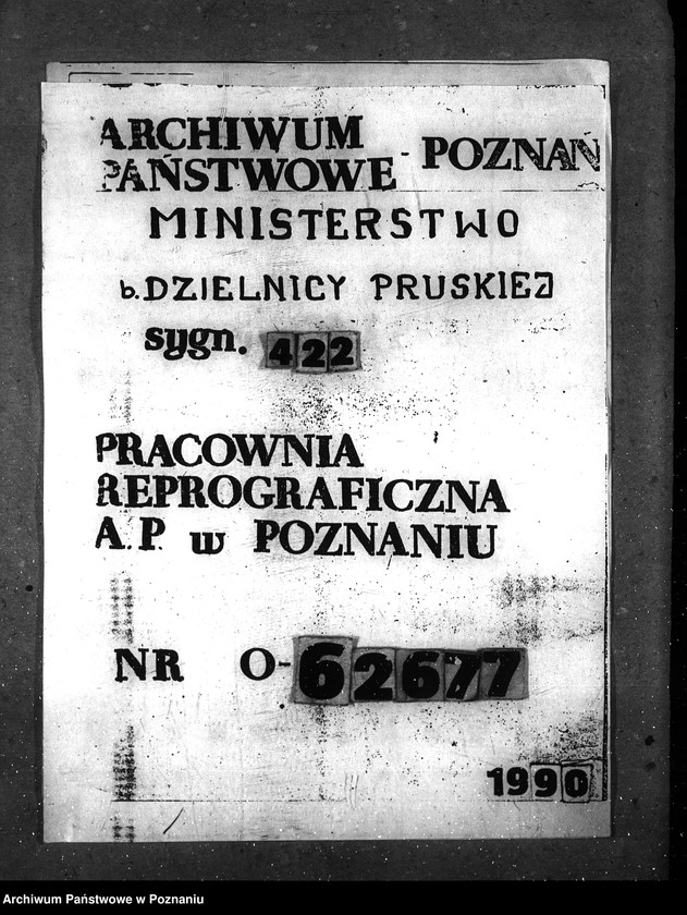 Obraz 1 z jednostki "Sprawy gospodarcze-ogólne Organizacja Ministerstwa b. Dzielnicy Pruskiej"