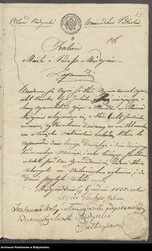 image.from.unit.number "Dowody do aktów zaślubienia wyznań niechrześcijańskich okręgu Tykocińskiego z roku 1836"