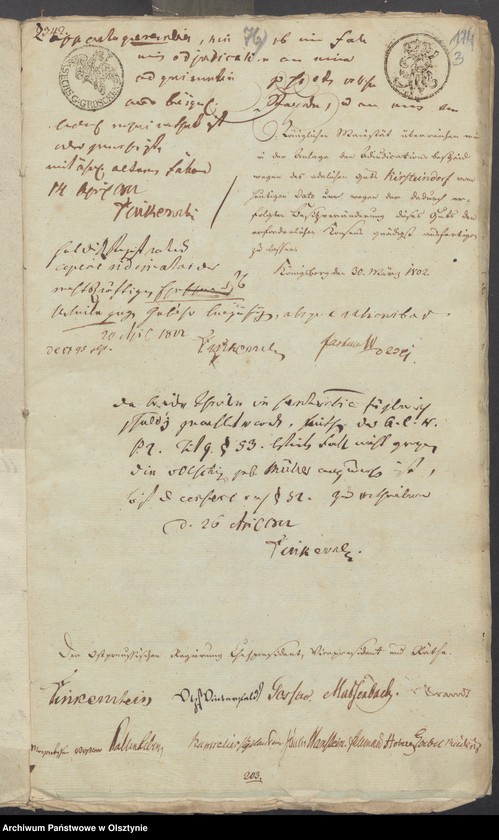 image.from.unit.number "In S. [Sachen] der Friderique Caroline Henriette geschiedene von der Oelsnitz geborene Müller wegen des in Subhastatione voluntaria erkauften Adelichen Guts Kirsteinsdorff [Kiersztanowo] H.[Haupt] Amts Osterode [Ostróda]"