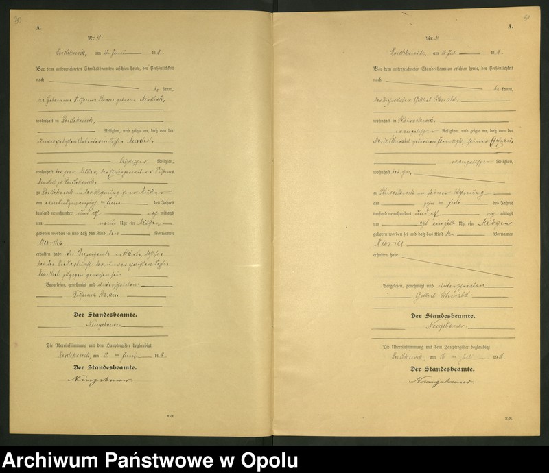 Obraz 18 z jednostki "Geburts-Register (Neben-Register) Standesamt Roschkowitz 1911 No.1 bis 49"