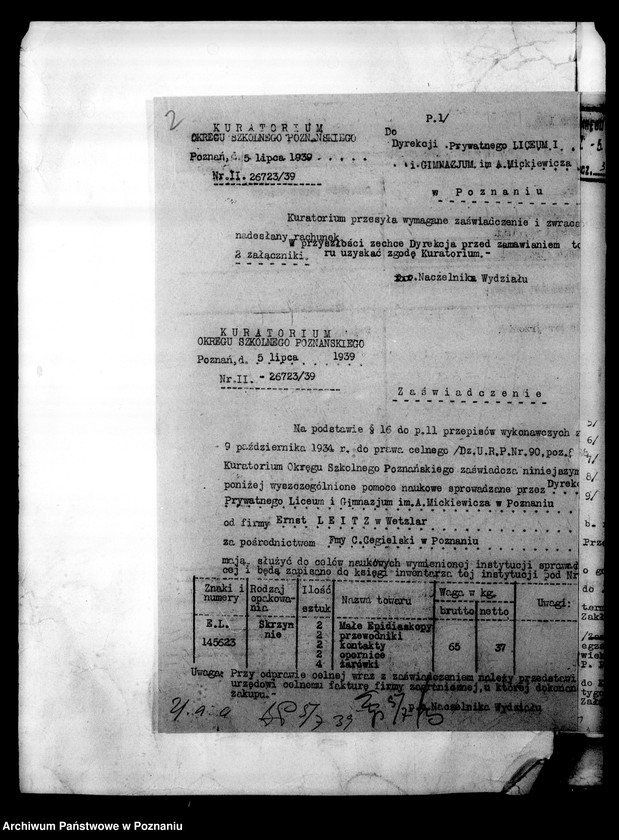 Obraz 5 z jednostki "Prywatne Liceum i Gimnazjum imienia Mickiewicza - Poznań [spis uczniów klasy II liceum oraz świadectwa ukończenia gimnazjum (IV klasy)]"