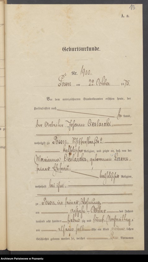 Obraz 18 z jednostki "Die von den Verlobten beigebrachten Urkunden zur Eheschliessung pro 1900"