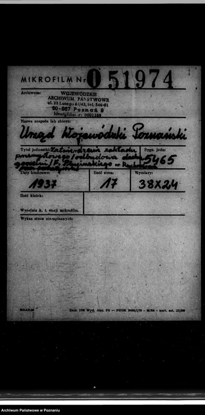 Obraz 2 z jednostki "Zatwierdzenie zakładu przemysłowego /odbudowa dachu gorzelni/ F. Plucińskiego w Ruchocicach powiat wolsztyński"