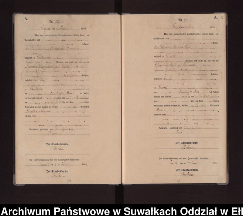 image.from.unit.number "Geburts-Neben-Register des Königlichen Preussischen Standes-Amtes Gneist Kreis Loetzen"
