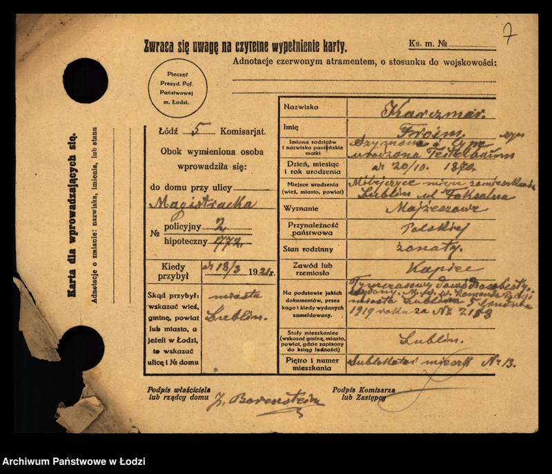 Obraz 9 z jednostki "[Spis ludności Łodzi] Karczmańska - Karnowski"