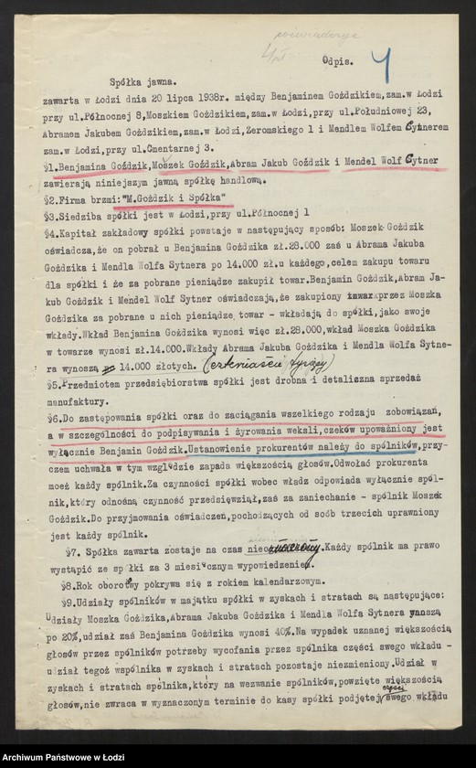 Obraz 6 z jednostki "Mojżesz Goździk, Beniamin Goździk, Abram Jakub Goździk, Mendel Wolf Cytner- sprzedaż manufaktury"