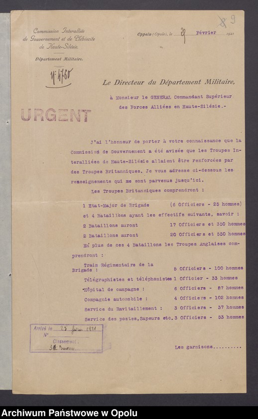 Obraz 12 z jednostki "Entress /Korespondencja wpływająca pochodząca od władz wyższych i jednostek podległych - pisma, instrukcje/ 15.02.-13.04.1921"