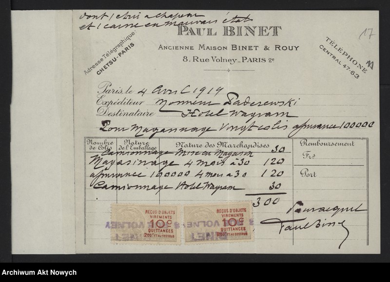 image.from.unit.number "Wydatki Prezydenta Ministrów w okresie pobytu w Paryżu. Rachunki, pokwitowania"