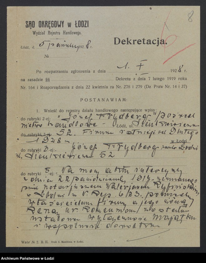 Obraz 10 z jednostki "Józef Frydberg – pośrednictwo handlowe"