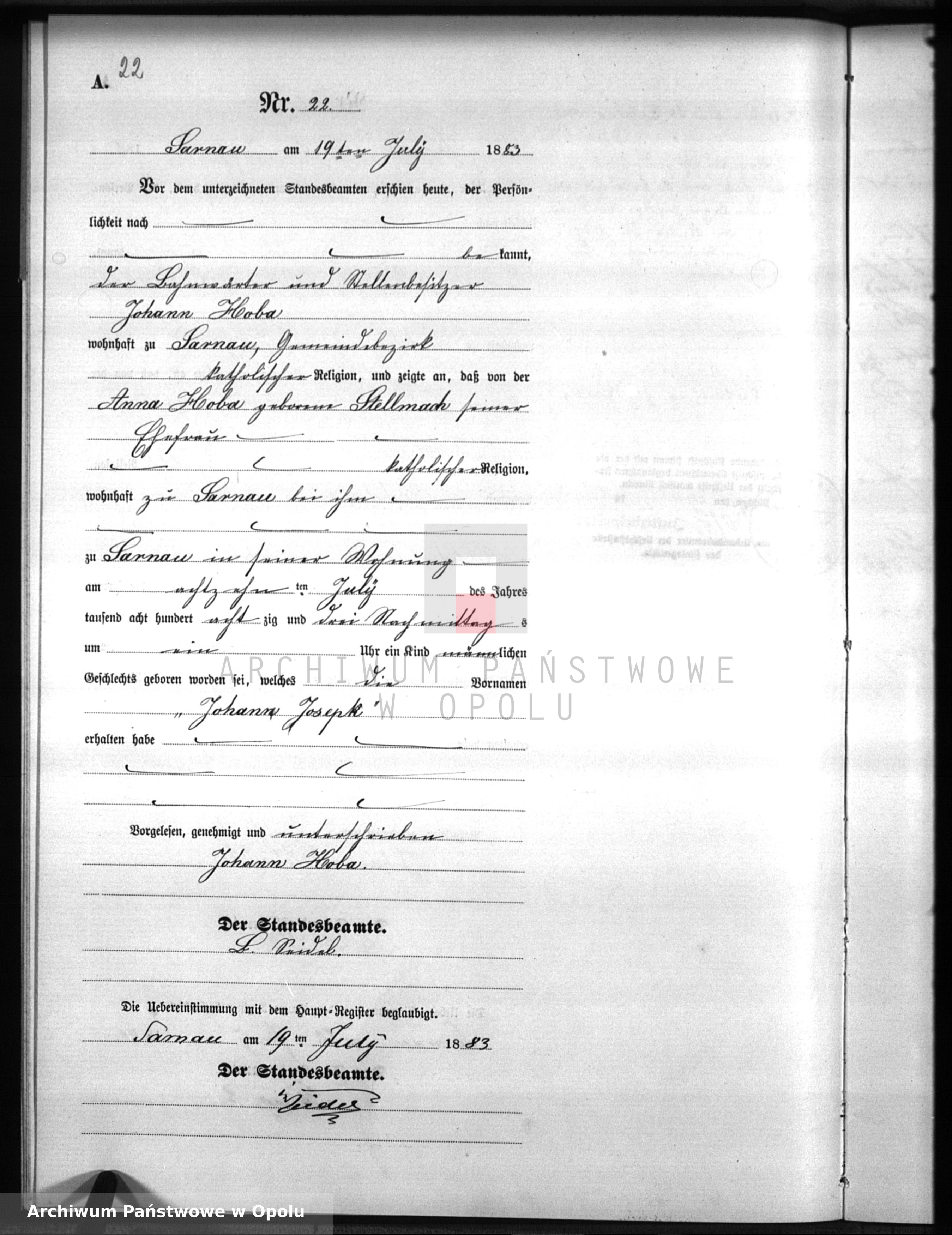 Skan z jednostki: Geburts-Neben-Register Standesamts Bischdorf pro 1883