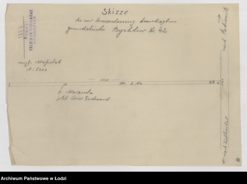 Obraz 1 z jednostki "Skizze des zur Aussonderung beantragten Grundstücks Bychlew Nummer 42"