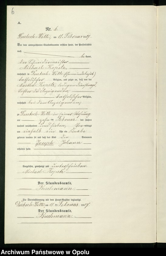 Obraz 10 z jednostki "Geburts-Neben-Register des Standesamts Deutsch Wette pro 1907"