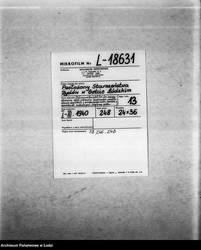 Obraz 2 z jednostki "Zdrowotność [M.in. zarządzenia dotyczące zdrowia ludności, zakładanie szpitali i ambulatoriów, walka z chorobami zakaźnymi, higiena getta, lekarze, inspektorzy sanitarni]"