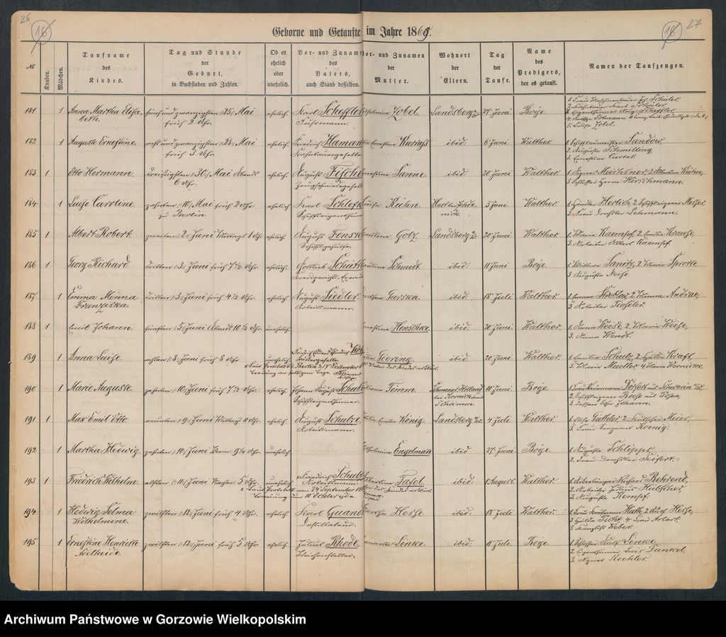 image.from.unit.number "Duplikate der Hauptkirche zu Landsberg an der Warthe (zawiera także księgę zgonów Konko5rdien, reformirte und Militair Kirchen Gemeinde z 1869 r.)"