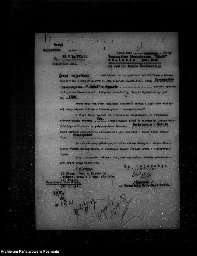 Obraz 10 z jednostki "/Towarzystwo Gimnastyczne „Sokół" w Gąsawie powiat Żnin - rejestracja/"