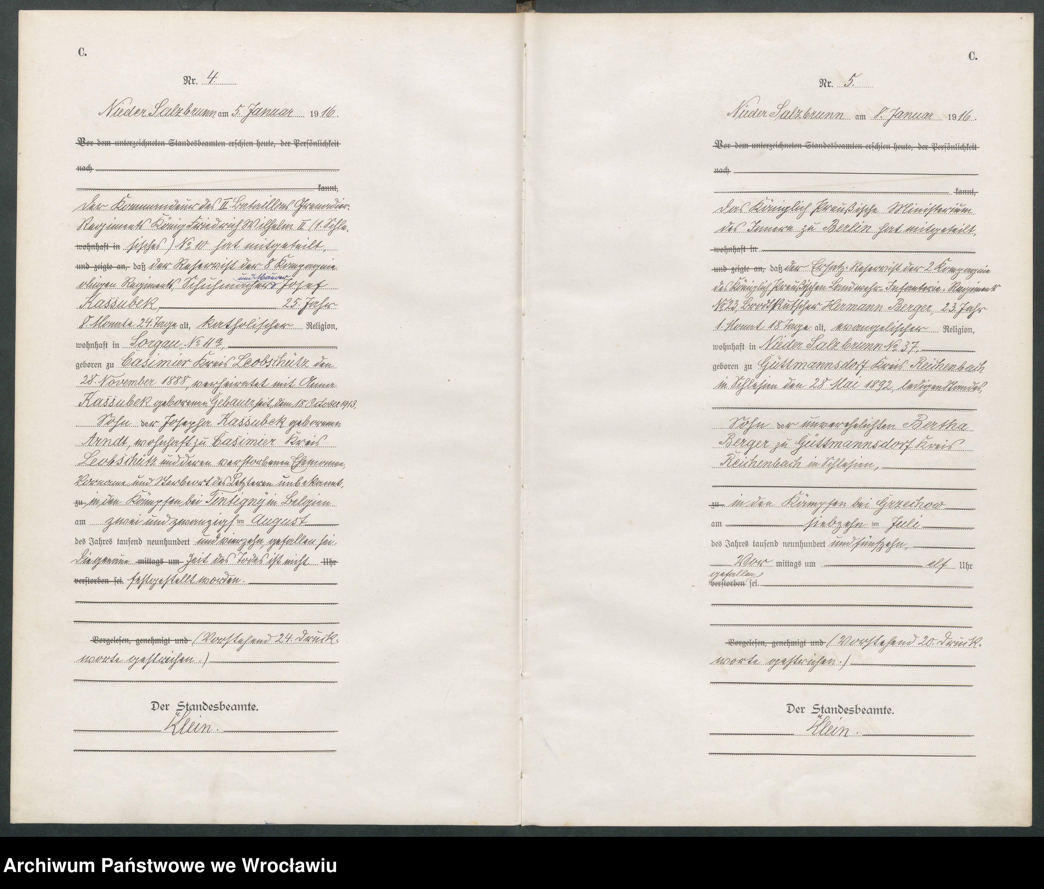 Skan z jednostki: Sterbe-Haupt-Register Nieder Salzbrunn (Szczawienko) 1916