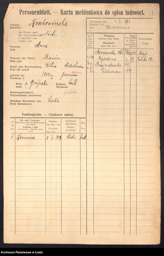 Obraz 6 z jednostki "[Spis ludności Łodzi] Krakowicz - Krasiejko"