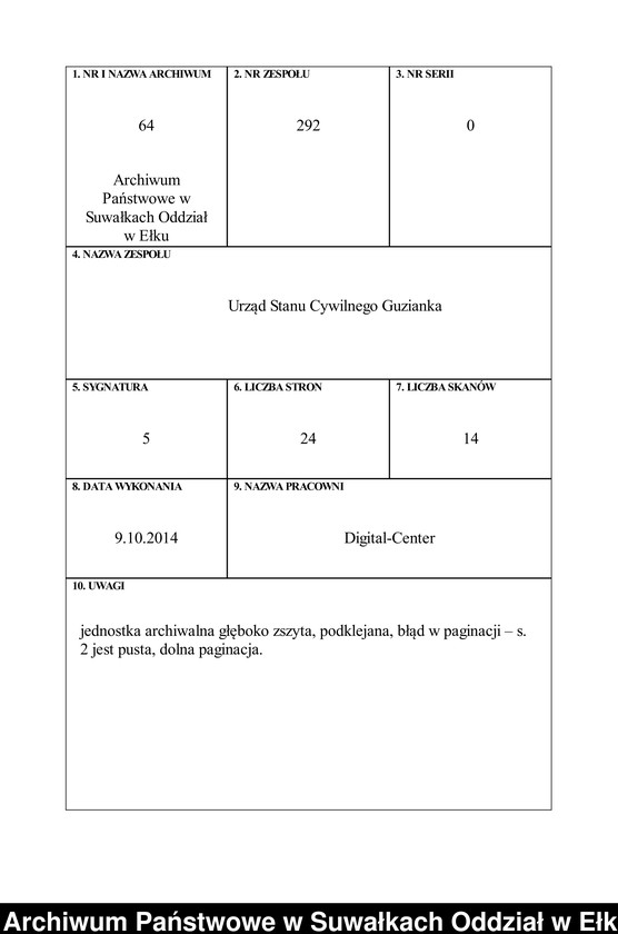 image.from.unit.number "Heiraths-Haupt-Register des Königlich Preussischen Standes-Amtes Guszianka Kreis Sensburg"