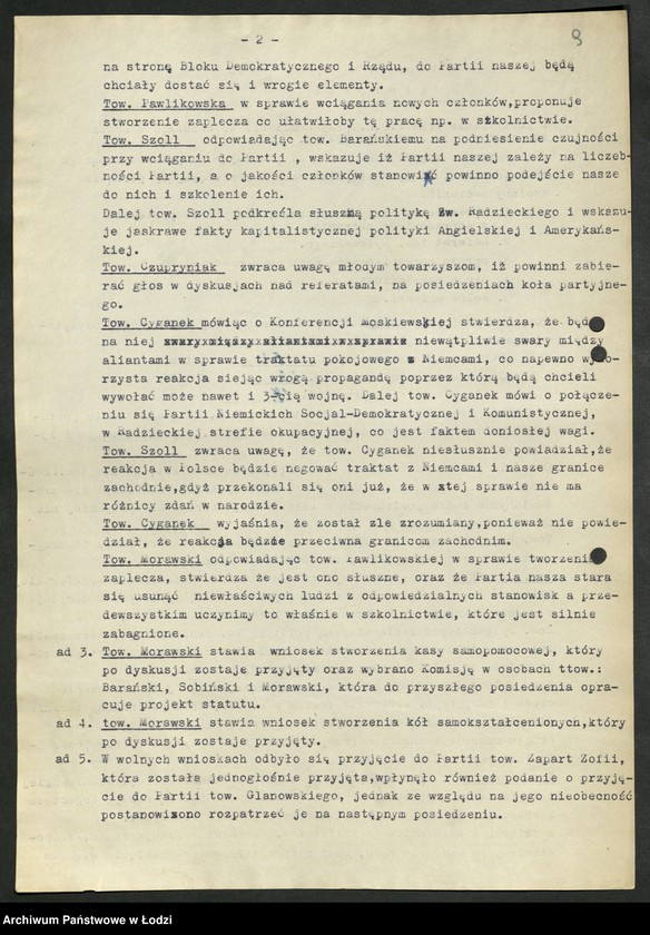 Obraz 10 z jednostki "Protokoły posiedzeń koła partyjnego przy Komitecie Wojewódzkim Polskiej Partii Robotniczej"