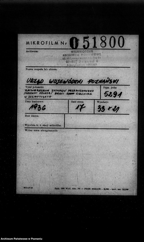 Obraz 2 z jednostki "/Zatwierdzenie zakładu przemysłowego/ odlewni żelaza/ Braci Gielniak w Szamotułach/"