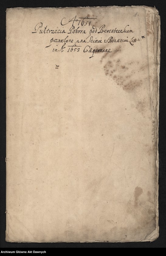 image.from.unit.number "Sumariusz poboru ("półtrzecia") uchwalonego pod Beresteczkiem, zatwierdzonego na sejmie w Brześciu Litewskim w 1653 r."